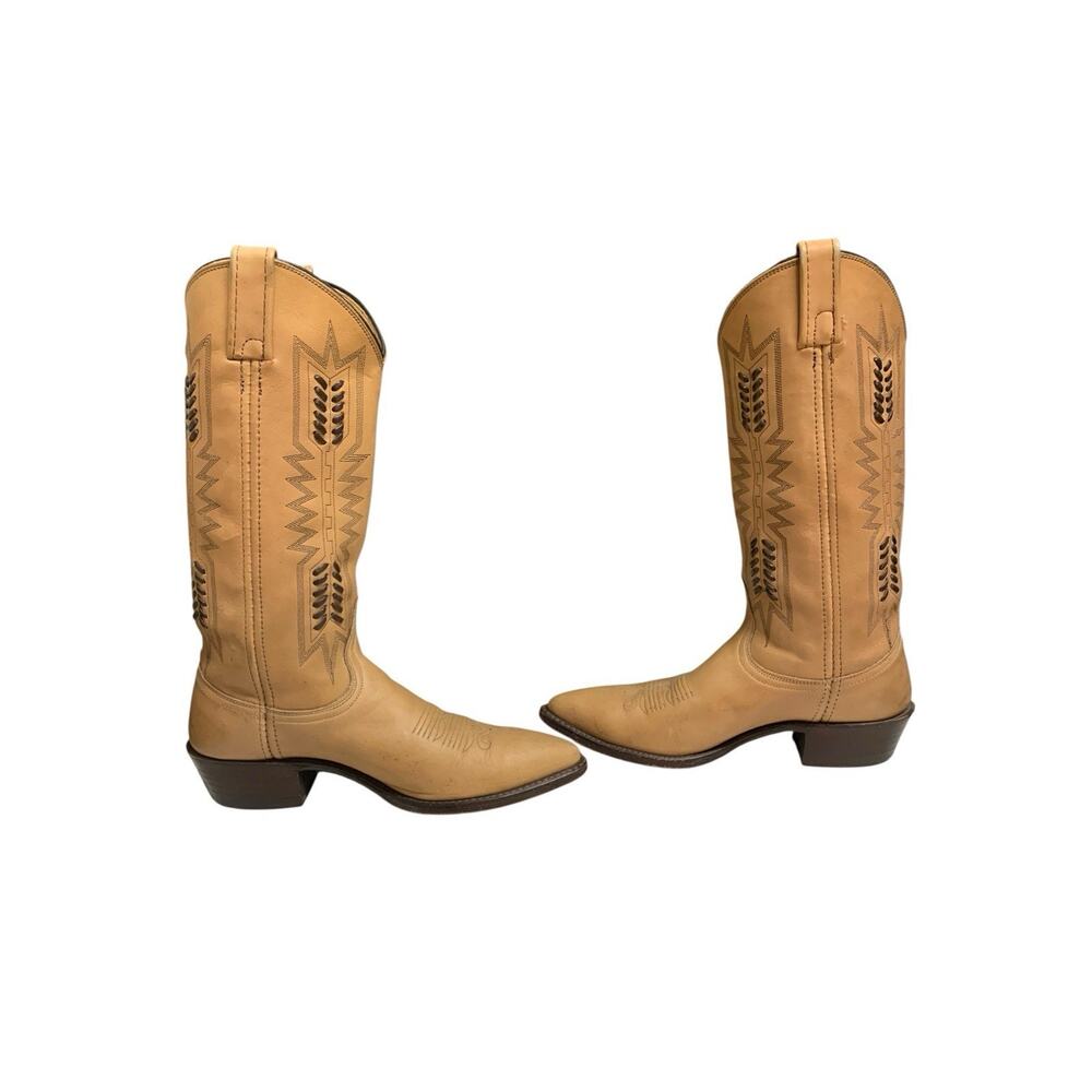 Dan Post Tan Brown Leather Pointed To Coastal Cowgirl Boots Whipstitch Aztec 6.5 - Picture 6 of 11